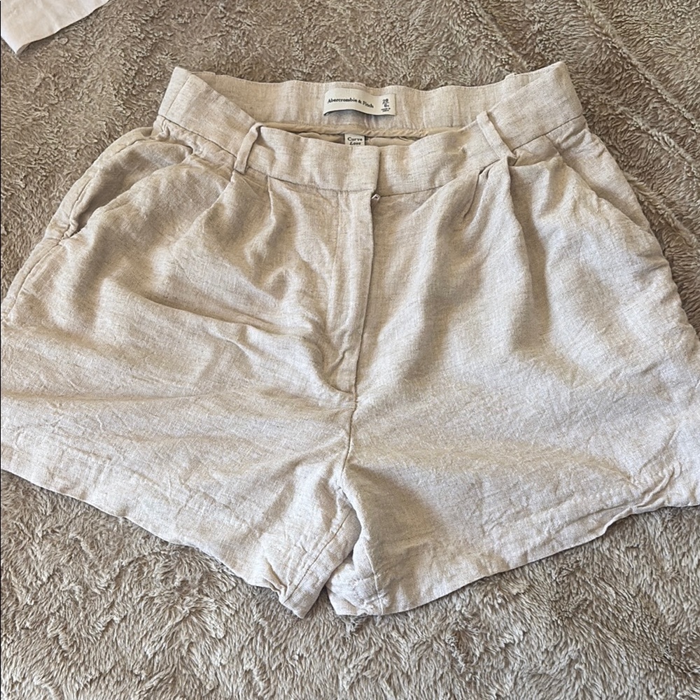 Abercrombie & Fitch Tan linen Shorts High-Waisted size 28 / 6 curve love